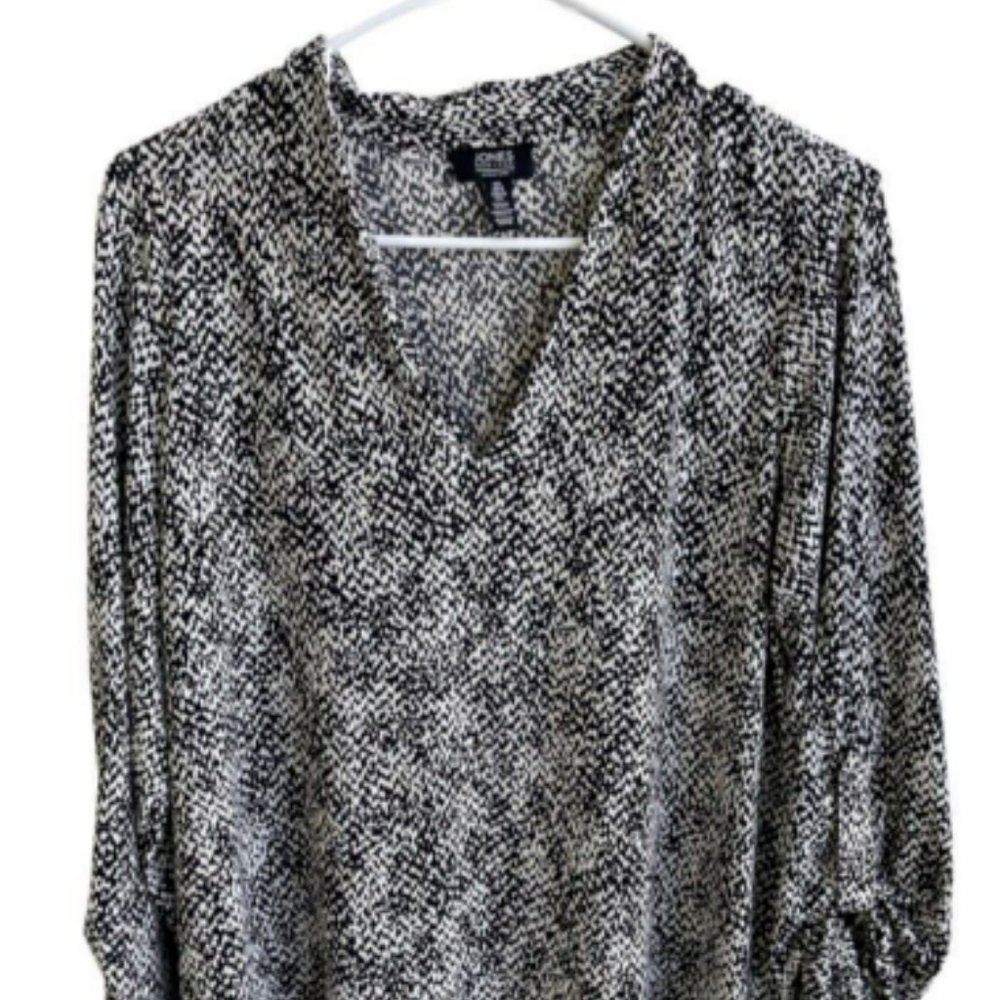 Jones New York Signature Black White Blouse Top Long Sleeves Women’s Siz…